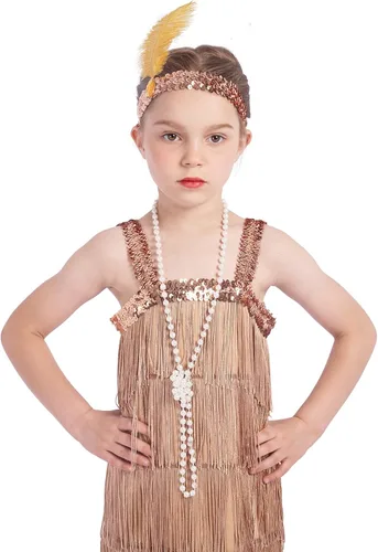 Vista 2 de Sincere Party Roaring the 20s Flapper - Vestido de disfraz con collar de perlas, diadema de plumas para niñas