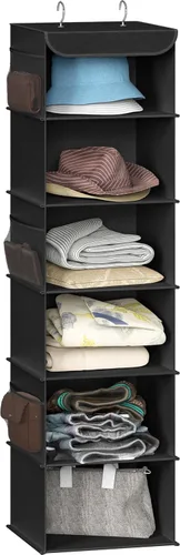 Vista 12 de Simple Houseware Organizador de armario colgante de 5 estantes, color negro