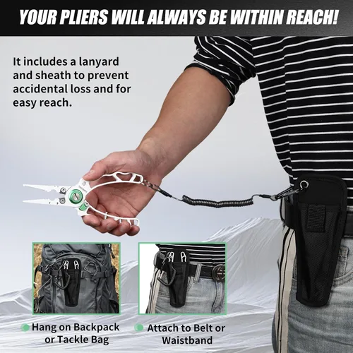 Vista 5 de Alicates de pesca con mango ergonómico innovador, resistente a la corrosión y agua salada, removedor de gancho multiherramienta de pesca, corte