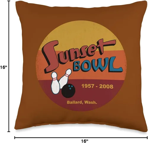 Vista 4 de Sunset Bowl Seattle Designs Sunset Retro Defunct Ballard Seattle Cool Bowling Alley - Almohada de 16 x 16 pulgadas, multicolor