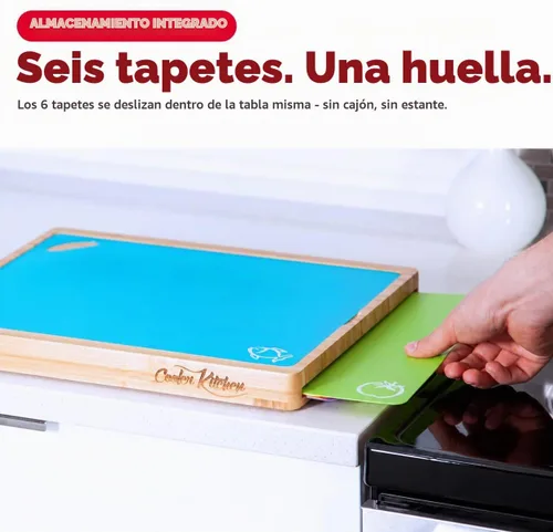 Vista 2 de Juego de tablas de cortar de bambú con 6 alfombrillas, tablas de cortar