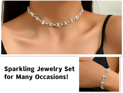 Vista 5 de Paxuan - Juego de joyas con collar, pulsera y aretes, para mujer, con cristales de diamantes de imitación, para novias y bodas