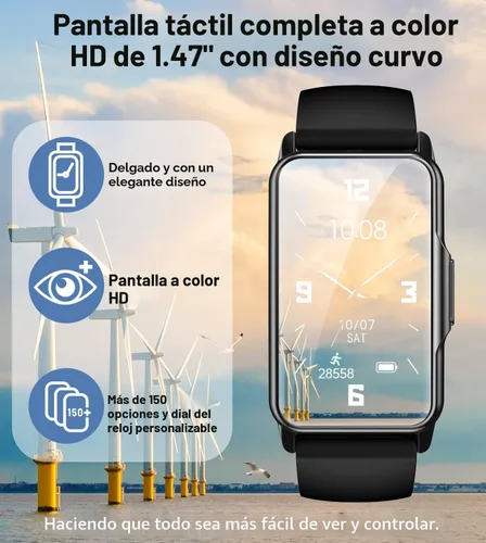 Vista 2 de Reloj inteligente con monitor de salud y fitness con frecuencia cardíaca 24/7, oxígeno en sangre, presión arterial, monitor de sueño, 115 modos