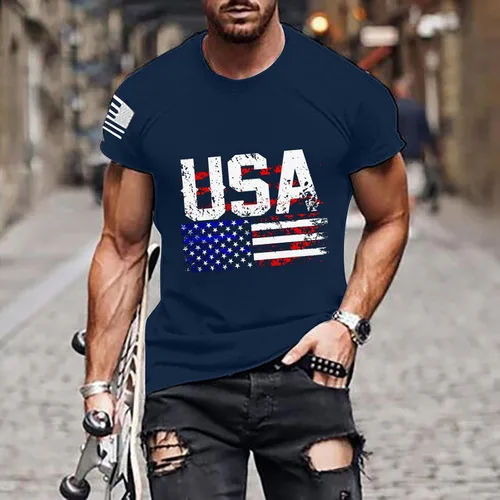 Vista 2 de EELHOE Mens 4th of July Shirt Cotton Graphic Short Sleeve Fashionable Patriotic Lightweight Loose Fit Breathable Clothes