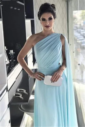 Vista 4 de Eilemy Elegante vestido de noche de gasa para dama de honor con un hombro y manga de capa