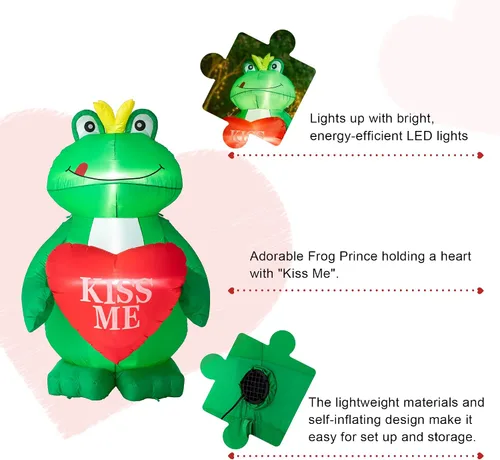 Vista 5 de Glitzhome Rana inflable de San Valentín de 6 pies con corazón, decoración de patio para interiores y exteriores, decoración artística navideña