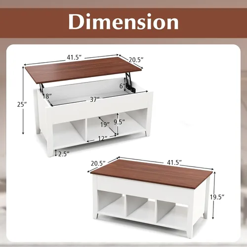 Vista 3 de Tangkula Mesa de centro de madera con tapa elevable, almacenamiento de té moderno con compartimento oculto y estante de almacenamiento abierto