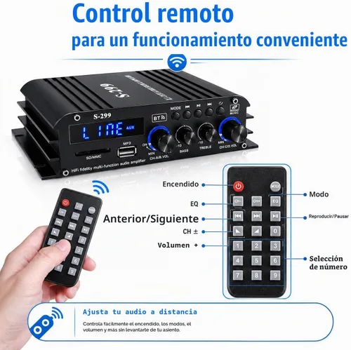 Vista 7 de Romicta Receptor amplificador de audio para el hogar de 4.1 canales, mini amplificador Bluetooth 5.0 con salida de subwoofer, RMS 4x50W MAX 800W