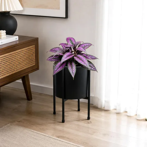Vista 2 de D'vine Dev - Maceta de plástico con soporte de metal, color negro, 8 pulgadas, 55-D-B-1 Modern Elevated Design, Heavy-Duty Solid Iron Stand