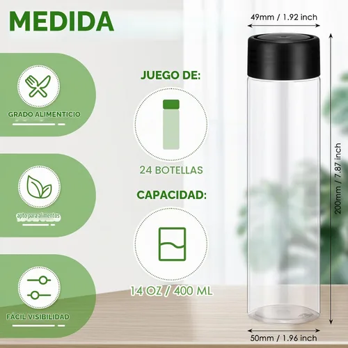 Vista 2 de Lallisa - 24 botellas sensoriales vacías de 13.5 onzas con tapas, botella de plástico transparente