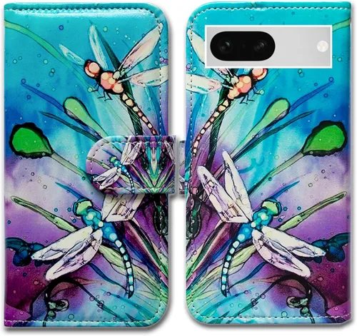 Vista 25 de Bcov Funda para Pixel 7a, diseño de pájaro negro de cuero verde con tapa para teléfono con ranura para tarjetas, soporte para Google Pixel 7a