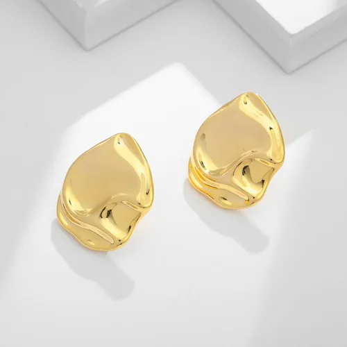 Vista 4 de Aretes de oro irregulares para mujer, aretes de tuerca de plata martillada, aretes geométricos, aretes de oro vintage