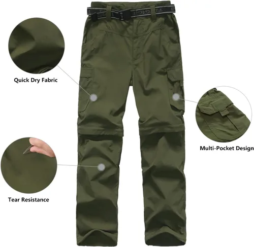 Vista 4 de Pantalones de senderismo convertibles para niños, ligeros, de secado rápido, con cremallera, para niños, jóvenes, exteriores, UPF 50+, pantalones