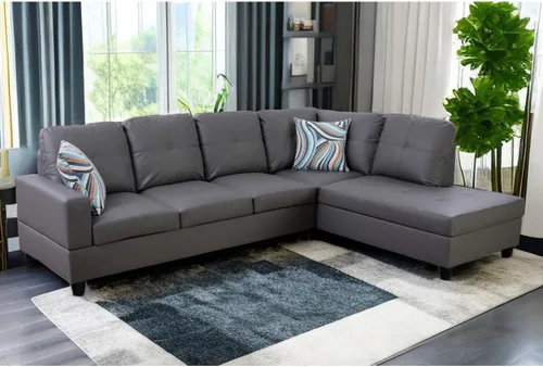 Vista 13 de A Ainehome Juego de sofá de sala de estar, 2 piezas, sofá seccional en forma de L, sofá de piel sintética con diván para sala de A-Negro
