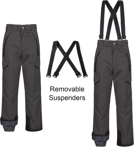 Vista 2 de CREATMO US Pantalones de nieve para hombre, baberos de esquí, impermeables, aislados, para invierno y snowboard