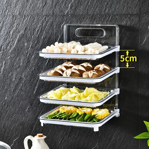 Vista 9 de Xicennego Organizador de ingredientes de cocina montado en la pared, 4 capas, sin BPA, juego de estantes plegables para cocina, organizador