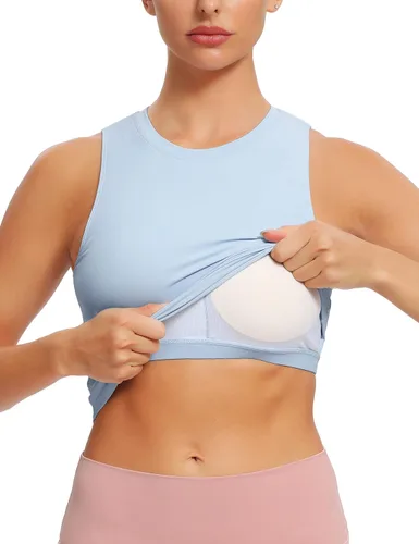 Vista 4 de Natural Feelings - Sujetadores deportivos sin mangas, con relleno extraíble, para mujer ombligueras para yoga, entrenamiento, correr