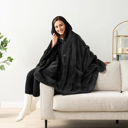 Vista 3 de PAVILIA Angel Wrap Hooded Blanket Poncho, Wearable Blanket Throw Wrap Poncho for Women Adult, Cozy Fluffy Sherpa Shawl Cape