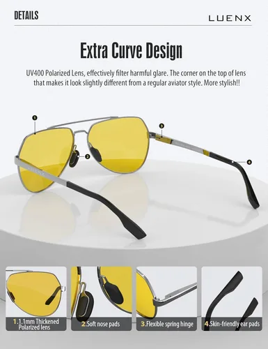 Vista 5 de LUENX Lentes de sol de aviador para hombres y mujeres, polarizados, marco de metal grande, protección UV 400