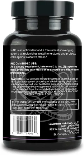 Vista 5 de Leviathan Nutrition Suplemento NAC N-acetil cisteína para pulmón, hígado, apoyo inmunológico - Potente apoyo antioxidante para aumentar los niveles