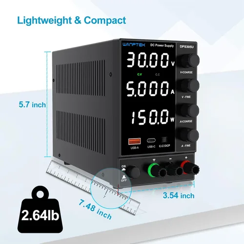 Vista 5 de Fuente de alimentación CC, fuente de alimentación de banco con perilla de codificador, fuente de alimentación regulada ajustable con USB de 5 V 3.6