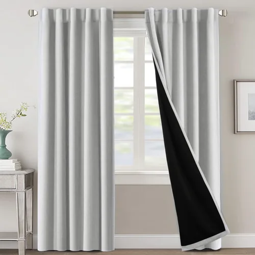 Vista 46 de H.VERSAILTEX Cortinas 100% opacas para dormitorio con forro negro, cortinas de oscurecimiento de habitación completa, con aislamiento térmico