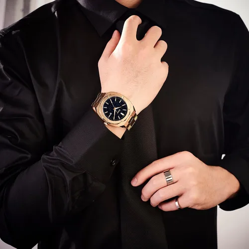 Vista 7 de BUREI Relojes de pulsera para hombre, relojes analógicos de cuarzo de acero inoxidable para hombre