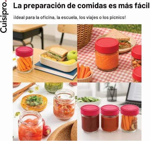 Vista 7 de Cuisipro Tarros con tapas, tarros de vidrio de 6 onzas con tapa hermética boca ancha, paquete de 4, tarros de conservas para líquidos, recipiente
