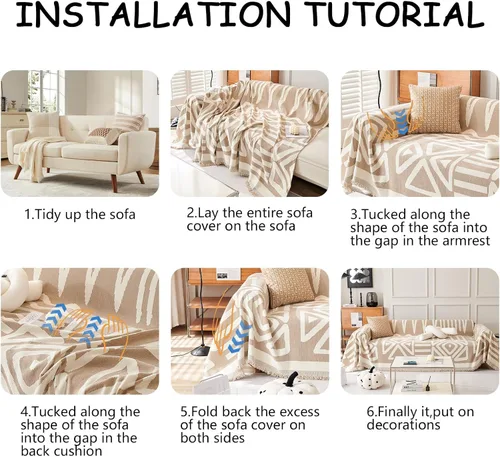 Vista 7 de HANDONTIME Fundas de Sofá Sillón Funda de Sofá Boho para Perros Caqui Funda de Sofá con Borlas Silla Reclinable Funda de Futón Lavable 1 Cojín Sofá
