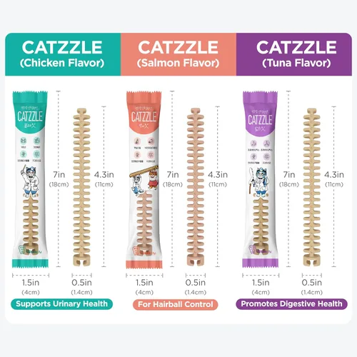 Vista 9 de CATZZLE Golosinas para gatos, masticables dentales para gatos de interior, limpieza de dientes de gato, aperitivos para el cuidado dental – control