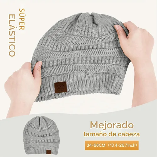 Vista 2 de Durio - Gorros de punto para mujer - Gorros holgados unisex, cálidos para invierno, suaves, transpirables y acogedores, con puño elástico de punto