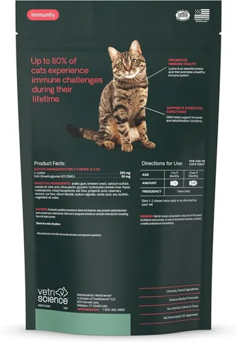 Vista 8 de VetriScience Gomitas de Lisina para la Salud de la Inmunidad, 250 mg de Lisina Plus Suplemento Inmunológico para Gatos y Gatito con Alergias