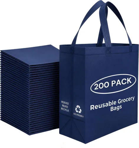 Vista 11 de Simply Cool Paquete de 200 bolsas de compras negras reutilizables ecológicas de 12.6 x 6.3 x 11.8 pulgadas, duraderas, ecológicas, reciclables Negro