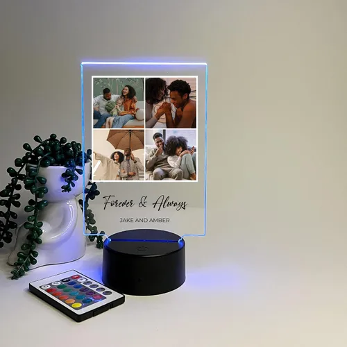Vista 8 de MIRROR MANIA Luz nocturna con nombre personalizado y palabras con foto, collage de fotos, lámpara de mesa LED, 16 luces de color, cumpleaños, mamá