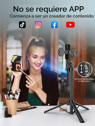 Vista 2 de USKEYVISION Trípode de seguimiento facial automático con rotación de 360°, trípode de teléfono para iPhone con luz de relleno, palo selfie