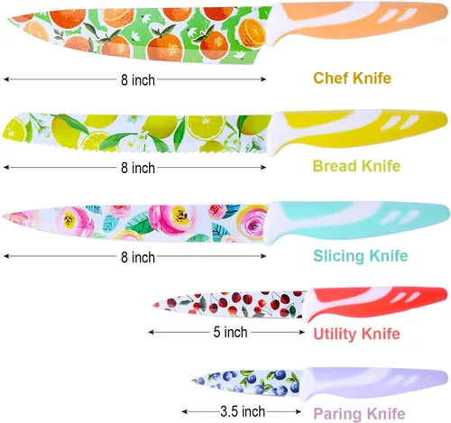 Vista 6 de UPTRUST Juego de cuchillos de cocina de acero inoxidable de 10 piezas, revestimiento antiadherente con 5 cuchillas protectoras, cuchillos de frutas