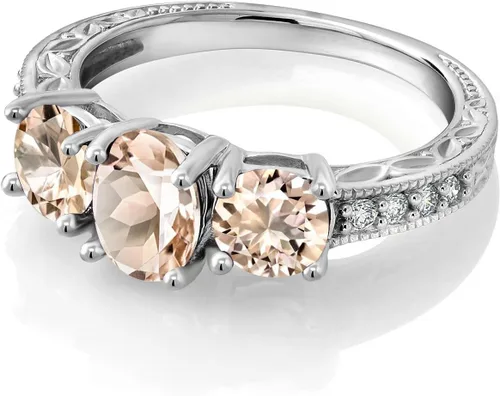 Vista 55 de Gem Stone King Anillo de compromiso de 3 piedras preciosas de oro blanco de 10 quilates con piedra natal y diamantes cultivados en laboratorio