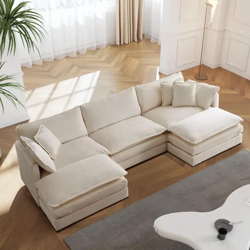 Vista 86 de Sofá seccional modular convertible de 76.7", sofás de dos plazas de chenilla con asiento profundo y cojines tipo loveseat para sala de estar, Beige