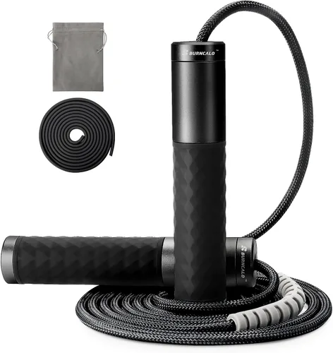 Vista 8 de Cuerda de saltar con peso para hombres, mujeres (1.5 libras) – Asas de acero aleado, cuerda de salto de velocidad, gimnasio, interior/exterior