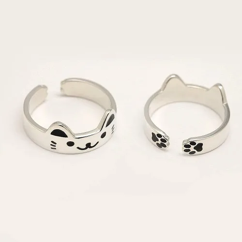 Vista 4 de Anillo de gato de plata de ley 925 lindo anillo de gatito joyería de moda ajustable tamaño (EE. UU. 6.5), Plata de ley