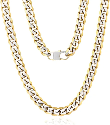 Vista 8 de YAMI Cadena de eslabones cubanos para hombre, azul/negro/oro de 14 quilates, acero inoxidable de 0.394-0.472 in de grosor, collar de cadena