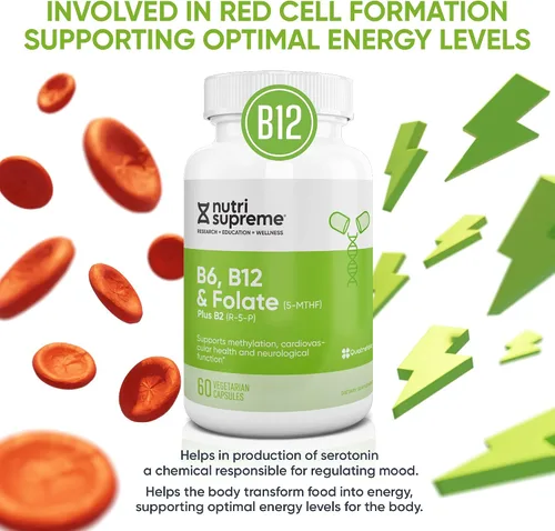 Vista 6 de Nutri Supreme, folato con B6 y B12, ayuda a mantener los niveles normales de homocisteína y la salud cardiovascular, 60 unidades, certificado Kosher