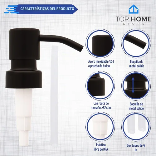 Vista 3 de Bombas dispensadoras de jabón y loción de acero inoxidable, reemplazo para tus botellas (negro mate, paquete de 2)