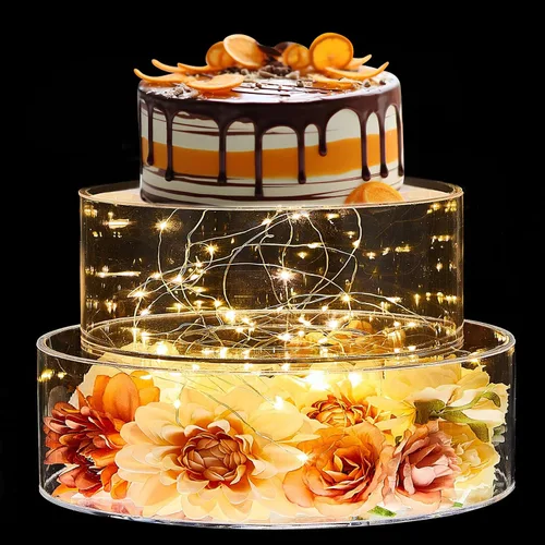 Vista 9 de Sunnyray 2 piezas de soportes acrílicos para pasteles para mesa de postres, con relleno transparente, elevador de pasteles y niveles de cupcakes