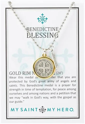 Vista 2 de My Saint Hero Benedictine Bendición de oro collar de borde