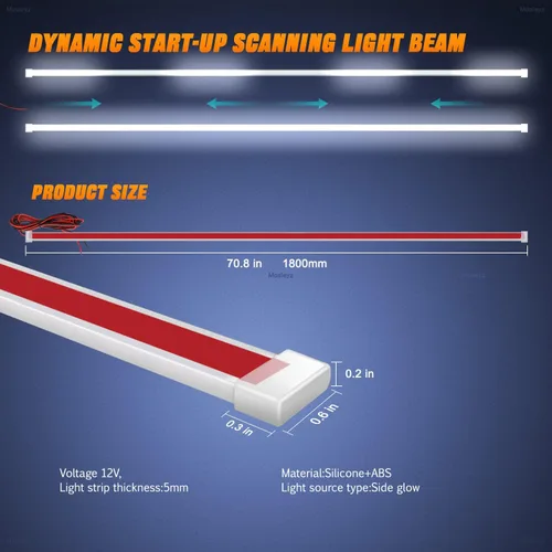 Vista 2 de Tira de luz LED dinámica para capó de automóvil, 71 pulgadas, tira de luz diurna flexible para exterior, para automóvil, camión, SUV (2 piezas)