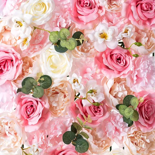 Vista 7 de NUPTIO Panel de pared de flores para telón de fondo: 12 piezas de 24 x 16 rosas artificiales blancas y rosas de imitación para decoración de bodas