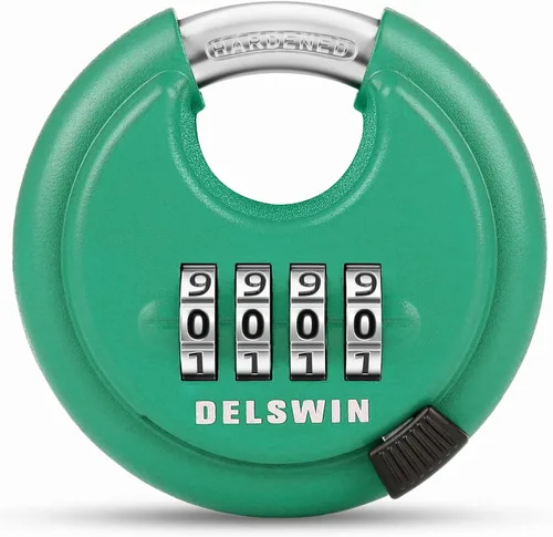 Vista 11 de DELSWIN - Candado de combinación de 4 dígitos con grillete de acero endurecido, candado de combinación para cobertizos, casillero de gimnasio, área