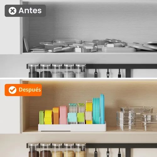 Vista 9 de Lifewit Organizador de armario de cocina para tapa de contenedor de alimentos, soporte de tapas expandibles con 8 divisores ajustables y 9 secciones