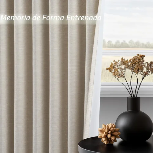 Vista 5 de Topfinel cortinas opacas de lino beige y blanco de 63 pulgadas de largo, 2 paneles para ventana pequeña, estilo natural de abedul bohemio y rústico